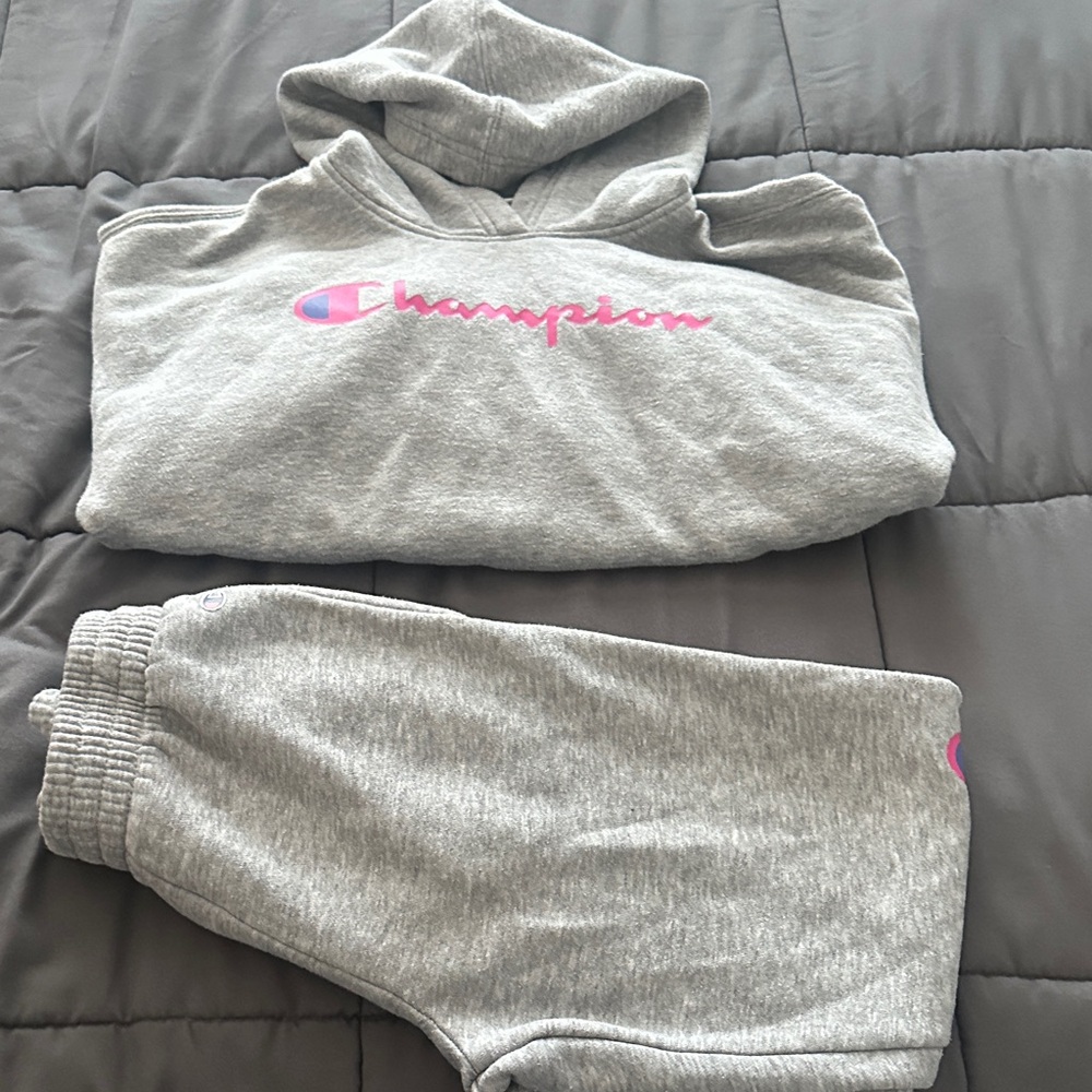 Champion Gray Kids Matching Set with Pink Logo